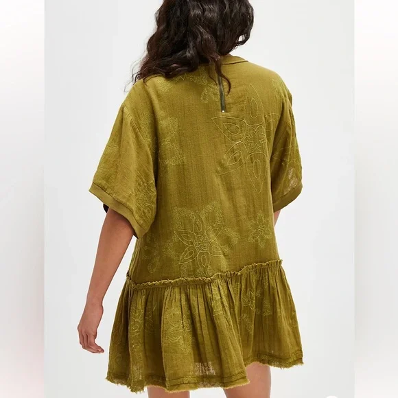 NWOT Free People Picking Petals Embroidered Mini Tunic Dress in Cardamom Seed XS - Picture 2 of 9